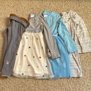 Two Hanna Anderson dresses size 5, one Carter’s size 5T, lined legging size 4-5